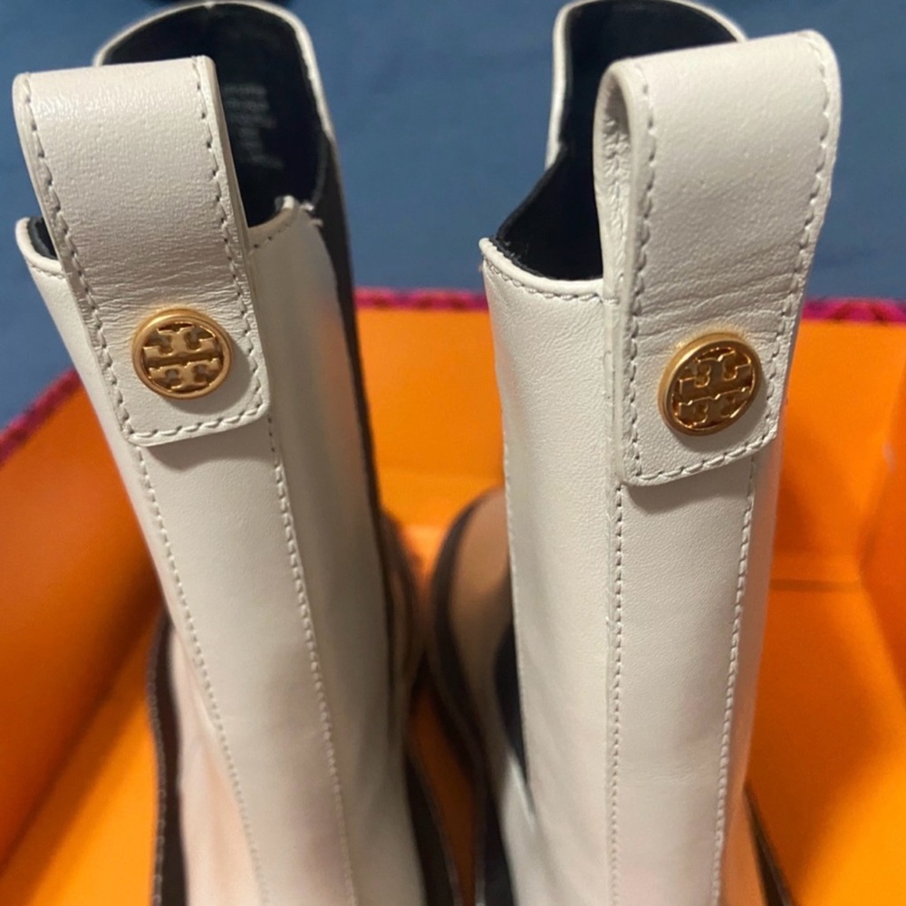Tory Burch Benton Slip on  Moto Cream and Black Ankle Boots - Picture 7 of 13
